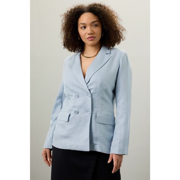 ROSETTA GETTY Light Blue Linen V-Neck Double Breasted Blazer Jacket Size 14 - Picture 3 of 15
